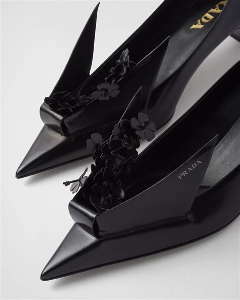 prada brushed leather pumps with floral appliqués|Prada Brushed Leather Pumps With Floral Appliqués .